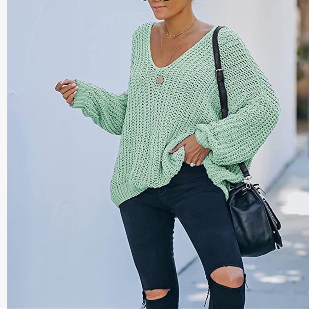 NEW Oversized Balloon Sleeves Sweater Sea Foam color